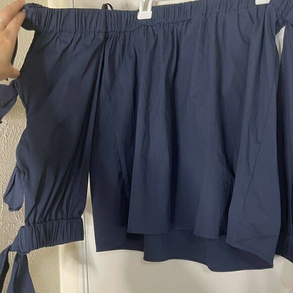 MILLY Blythe off shoulder navy bow sleeve blouse top size Small - Picture 2 of 9